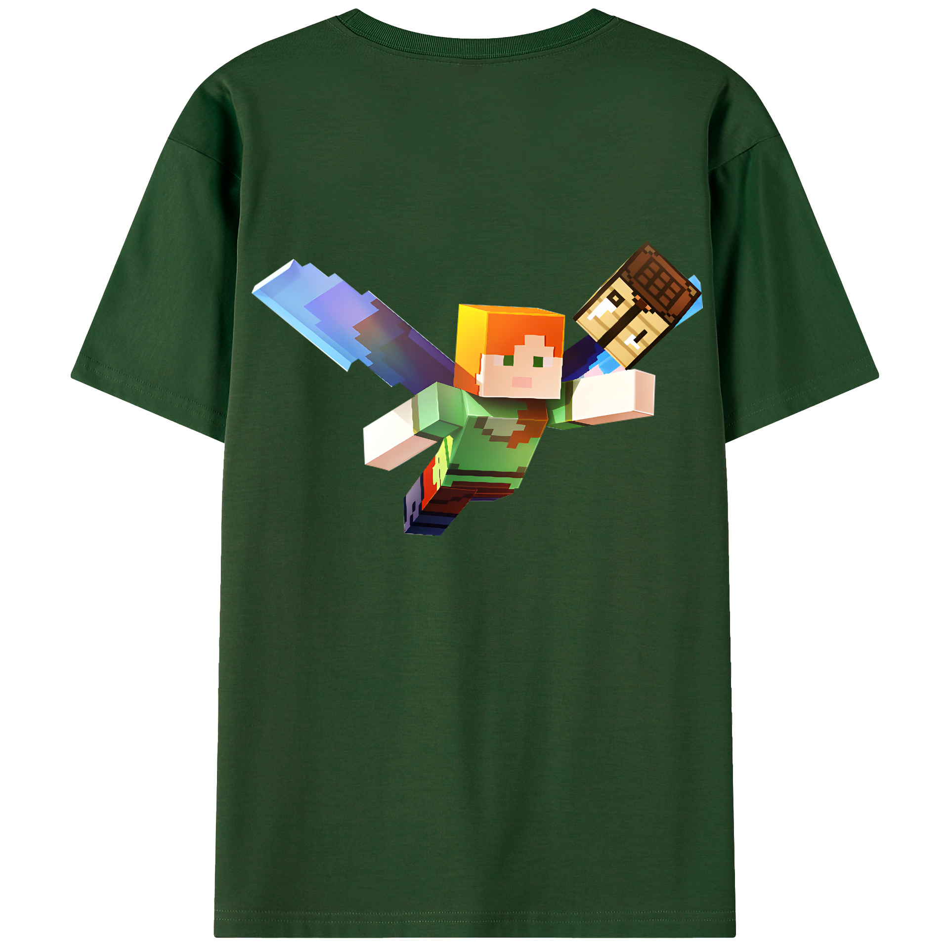 （画像用） マインクラフト ブロックの世界 Minecraft MC Block world 綿100％半袖Tシャツ（背面プリント）